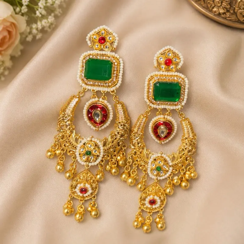 Women's Lightweight Handcrafted Kashmiri Earrings - Traditional Ethnic Jewelry with Intricate Embroidery, Female Mode Fashion Accessories for Women