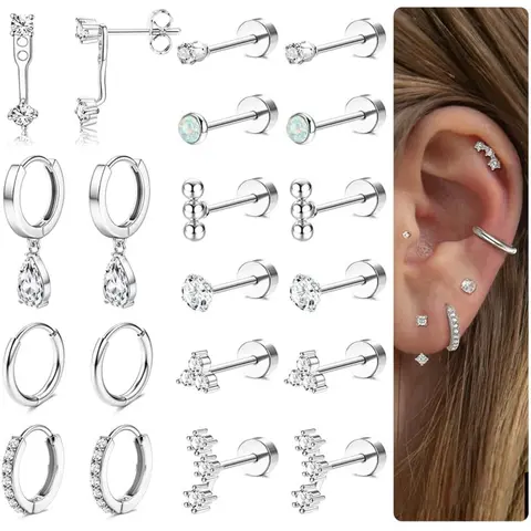 Hypoallergenic Flat Back Earrings Gold Cartilage Earring Sets for Multiple Piercing 20G Stainless Steel Earrings for Women Trendy Earring Stacks Stackable Earrings Small Hoop Flatback Stud Earrings