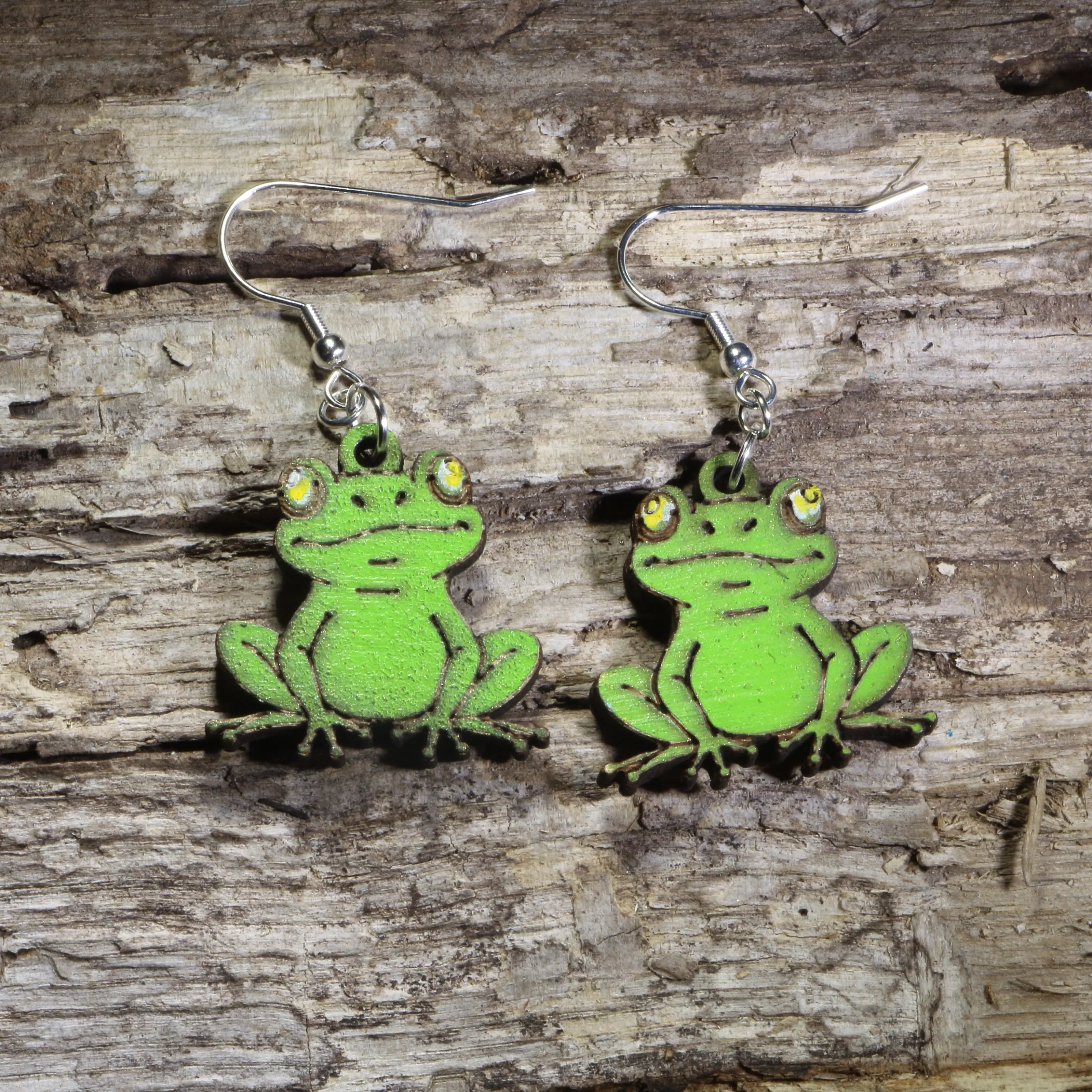 Sitting Frog Wooden Dangle Earrings | Cute Frog Jewelry