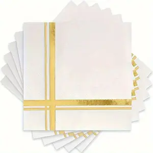 White and Gold Napkins –Set of 20/40 Disposable Cocktail and Dessert Napkins with Gold Trim, Perfect for Wedding Parties and Events, Party Supplies