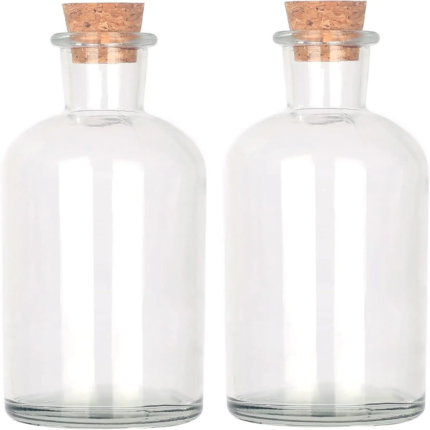 Decorative Glass Bottles with Cork Stoppers (8.5 fl oz. Round Bottles / 2 count)