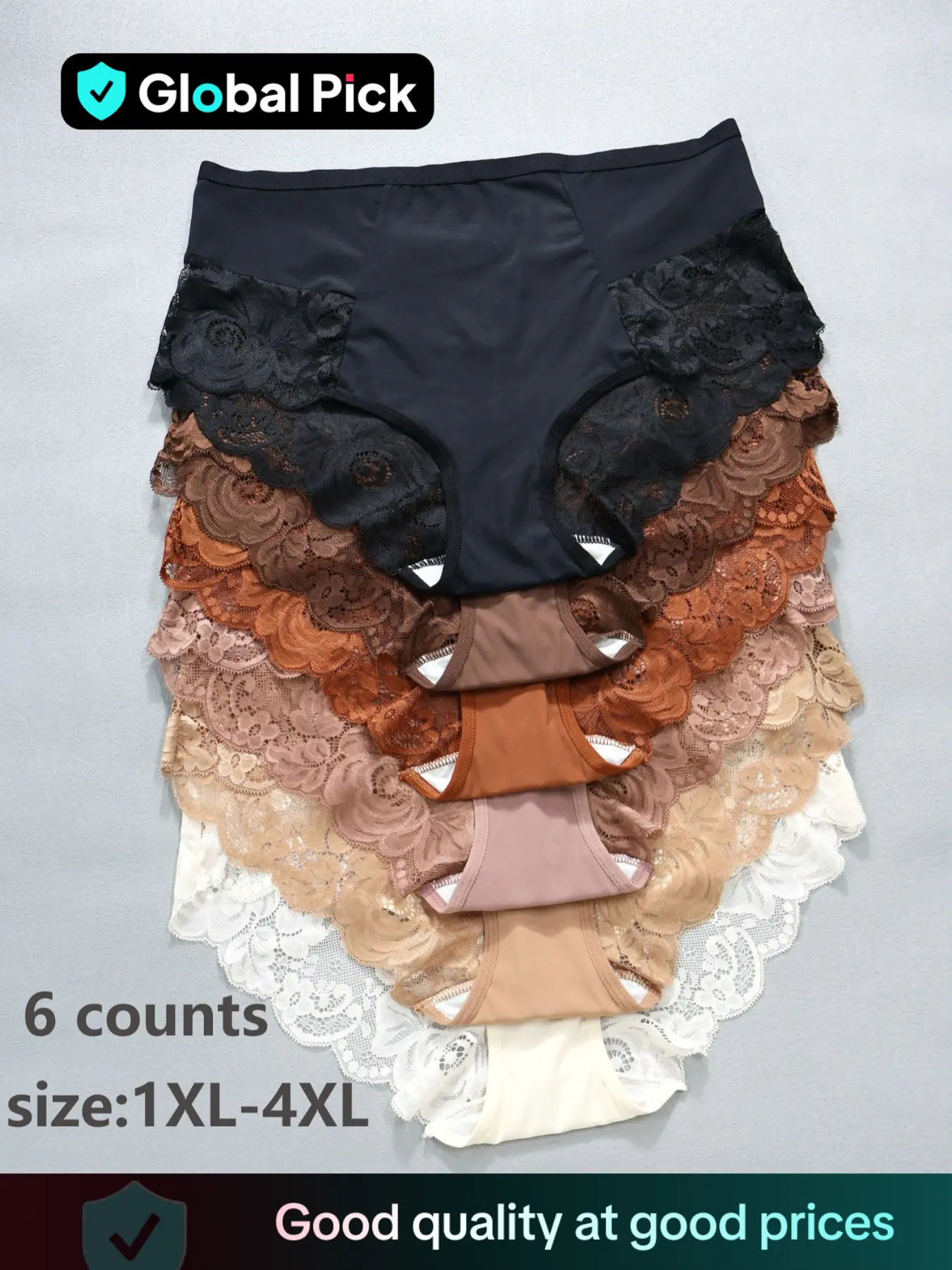 【Plus Size】 Contrast Lace Trim Panty Brief, Breathable Comfortable Curvy Knicker for Lady Fall Daily Wear, Elegant Fashion Comfy Underwear, Women's Un