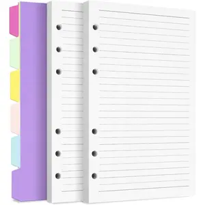 A5 Refill Paper Planner Inserts, 6-Hole Loose Leaf Paper, College Ruled Loose Leaf with Binder Dividers, Punched Notebook Refills for 6-Ring Refillable Binder, 240 Pages, White