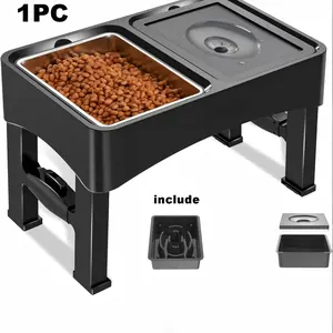 2-In-1 Elevated Dog Bowls Slow Feeder, Adjustable Stand, Stainless Steel Food & No Spill Pet Water Bowl for Small Medium Dogs