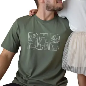 MAPTEES Custom Photos Dad Portrait Graphic Tee, Personalized Dad Photos Outline Shirt For Men, Girl Dad Shirt, Papa And Son Men Tee, Gift For Husband