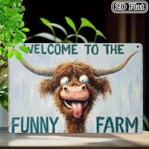 Aluminum Farm Animal Wall Art Highland Cow Decor with Expressive Eyes for Country Farmhouse Rustic Design Living Room Kitchen Durable Metal Sign Includes Easy Installation Accessories