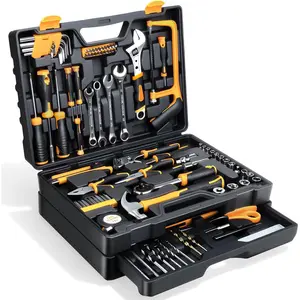 Set- 412 Piece Home Tool Kit, Storage Organizer with Drawers, Toolbox Storage Case for Women & Men, Perfect for Homeowner, Diyer, Handyman, Yellow