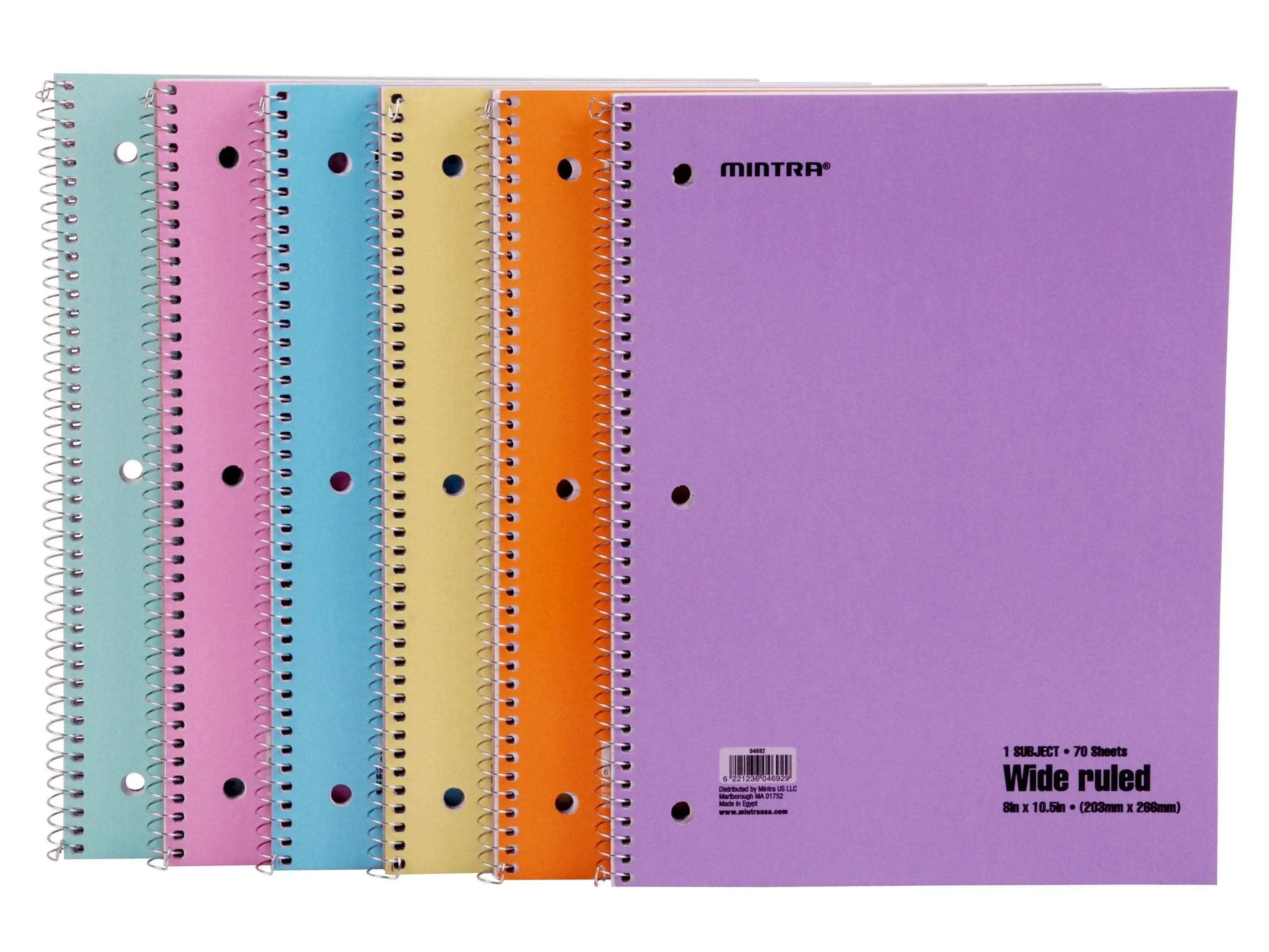 Pastel Spiral Notebook, Wide Ruled (70 Count, 6 Pack)