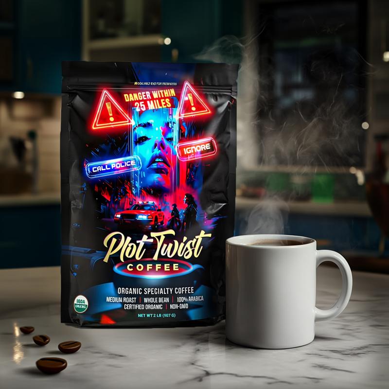 Plot Twist Coffee Danger within 25 Miles USDA Certified Organic Medium-Dark Roast 100% Arabica Non-GMO Natural Smooth Bold Rich Flavor Beverage Bean Small Batches