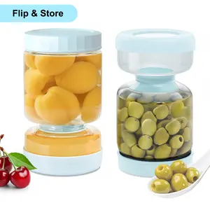 34oz Blue Borosilicate Glass Pickle Jar with Double Leak-Proof Design & Hourglass Flip for Easy Drainage - Large 1000ml Capacity for Pickles, Veggies, Fruits - Kitchen Organization Gift for Mom Wide Mouth Container