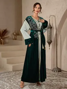 Women's Muslim Abaya Set Long Sleeve Elegant Islamic Women's Clothing High-Quality Velvet Fabric Suitable for Autumn Winter Loose Abayas