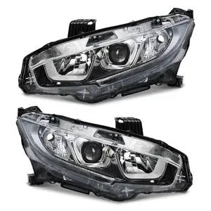 Fit For 16-21 HONDA CIVIC PAIR SMOKED HOUSING LED DRL PROJECTOR HEADLIGHT HEAD LAMPS