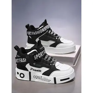 Unisex's Patchwork High Top Lace Up Sneakers, Casual Sporty Skate Shoes for Daily Wear, Fashionable Sneakers for Kids