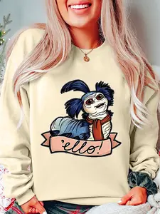 Women's Plus Size Labyrinth Print Sweatshirt, Casual Round Neck Fitted Top, Fall & Winter Fashion, Knit Moderate Fabric, Comfortable Wear