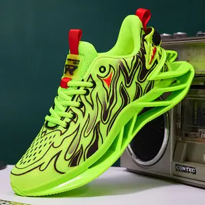 Viral Flame Blade Sneakers – Neon Green Running Shoes with Shock Absorbing Sole, Lightweight Streetwear Trainers