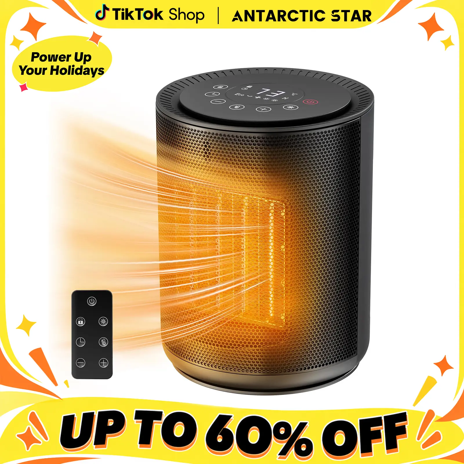 1500W PTC Portable Ceramic Space Heater with Fan, Multifunction Heater with Digital Thermostat, Remote (40-86°F), 24-Hour Timer, 5 Heat Modes, Energy Saving ECO Mode, Comprehensive Safety Protection, Fast Far-Reaching Heat for Bedroom, Office