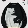 Men's Cartoon Cat Print Round Neck Sweater, Regular Fit Casual Long Sleeve Crew Neck Jumper for Fall & Winter, Fashion Men's Knitwear Tops for Daily Wear  2624