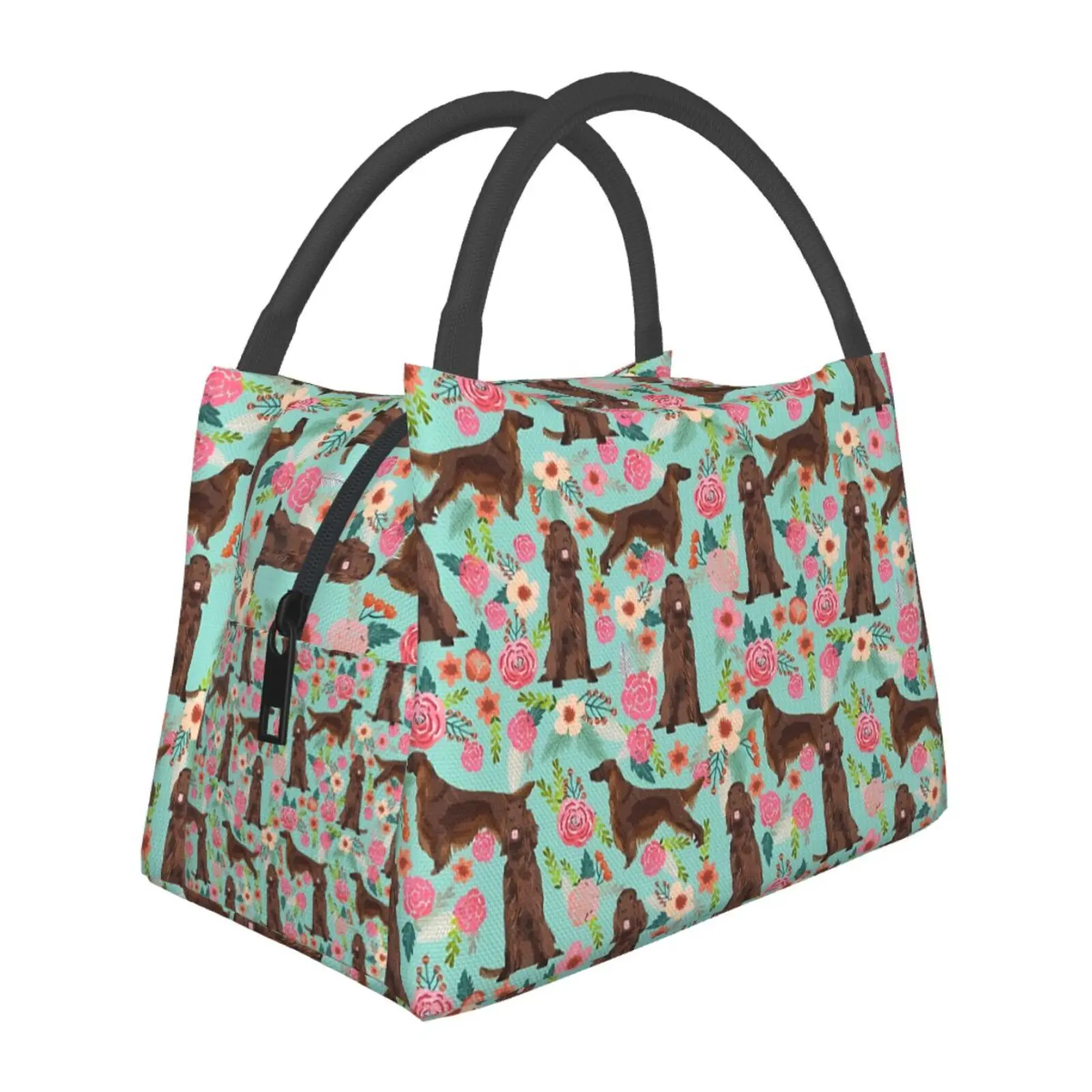 Universal Insulated Lunch Bag for Men - Flower & Golden Retriever Patterns, Polyester Leakproof Ultra Light Cooler Bag, 6.3 Inches Height, Durable Safe for Outdoor Camping Daily Commuting, Women, Insulated Coolers