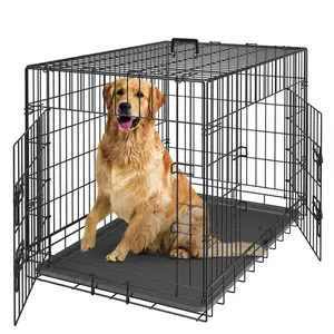 Zeny 42" Large Foldable Steel Frame Dog Crate Kennel - Washable Tray, Secure Latch, Durable, Easy to Assemble, Convenient Storage, Indoor/Outdoor Travel Pet Cage