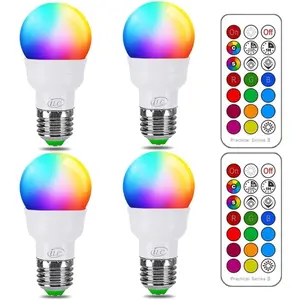 Color Changing Light Bulb, 40W Equivalent, 450LM, 2700K Warm White 5W E26 Screw Base RGBW, Flood Light Bulb-12 Color Choices-Timing Infrared Remote Control (4 Pack)