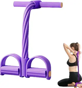 Multifunction Elastic Yoga Resistance Band 8 Tube Pedal Device for Legs Arms Core Training Purple Latex TPE Foam Handle Workout Bands Set