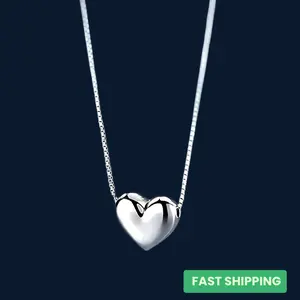 925 Sterling Silver Dainty Heart Pendant Necklace – Minimalist Floating Charm, Cute & Trendy Gift for Her