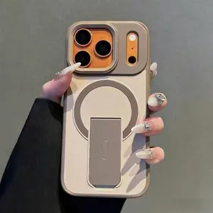 Invisible Folding Bracket iPhone Case, Solid Matte Slim Protective Cover, Minimalist Trendy Aesthetic, Fingerprint Resistant Anti-Scratch Anti-Drop Anti-Slip Shockproof Full Coverage Bumper Case Compatible iPhone 17 16 15 14 13 12 Pro Pro Max Plus