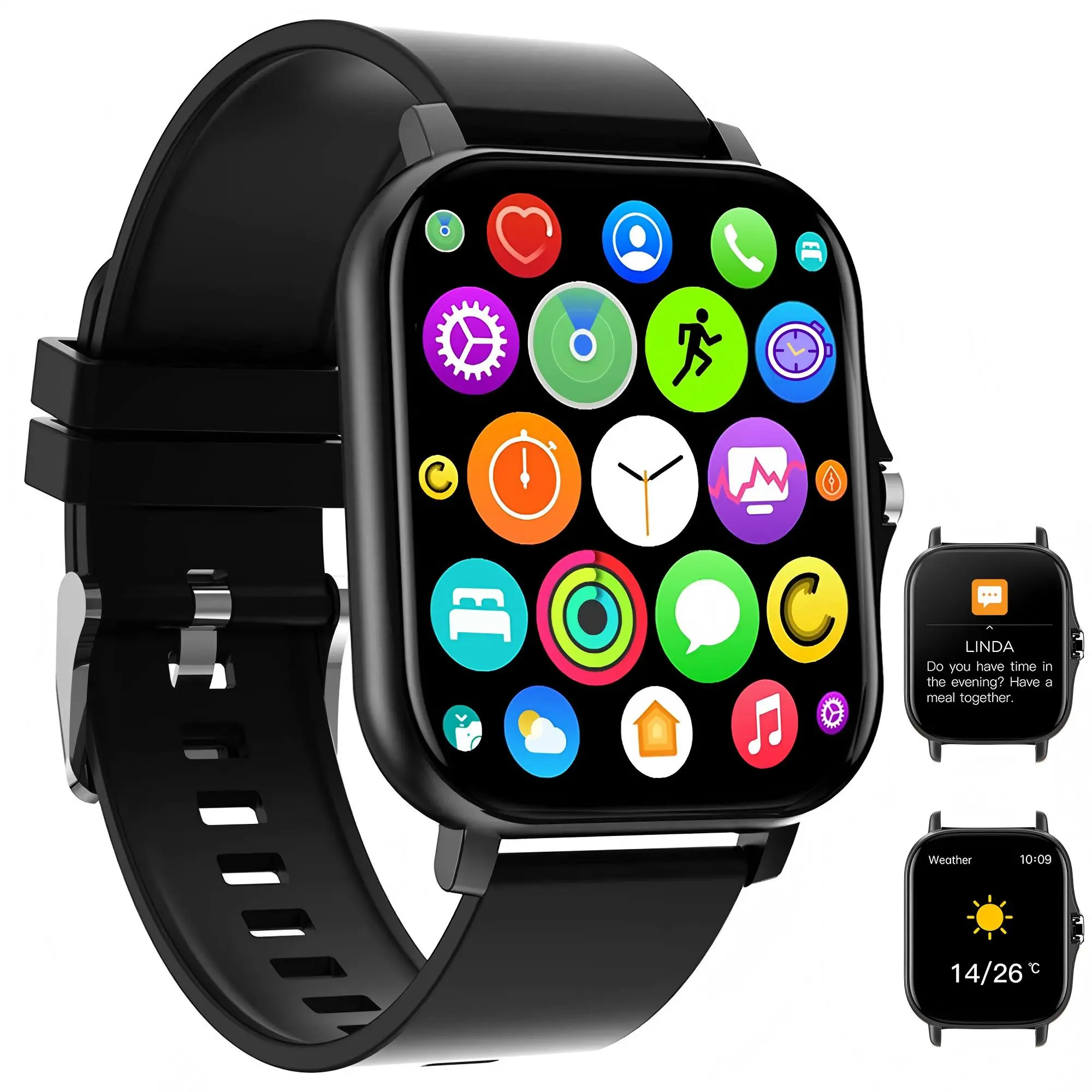 1.83" HD Touch Screen Smartwatch - Wearable Wristwatch,Smartwatch for Fitness, Step Tracker Watch with Message Reminder, Alarm, Timer, Music Control, Comfortable Strap, iOS & Android Compatible,Birthday Gift Idea for Him
