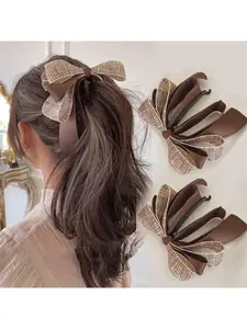 Two-pack of banana hair clips with bows, Hair Clip Set, large banana clips for vertical ponytails, suitable for thick hair (khaki).