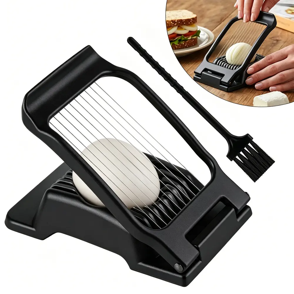 304 Stainless Steel Wire Egg Slicer with Cleaning Brush - 1 Piece Kitchen Utensils, Multifunctional Tool for Boiling Eggs, Strawberries, Breakfast Preparation, Utensils For Kitchen