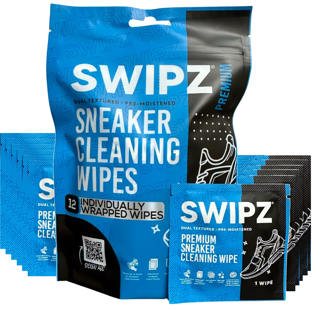 SWIPZ Sneaker Wipes, 12 Dual-Textured Travel Packs | Instant On-the-Go Shoe Cleaner Safe for Leather, Fabric, Knit, and Rubber Soles, 12 Wipes Per Bag, Cleans Dirt & Grime, Safe On Leather, Fabric, Knit, Rubber, Footwear, Individually Wrapped, Instant Cle