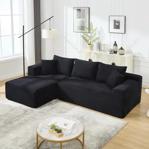 Modular Sectional Sofa Couches L-Shape Couch 3 Seat Modular Sofa Memory Foam Sectional Couches for Living Room, Cloud Couch with Oversized Chaise, No Assembly Required (Black, Stripe (Left Facing Chaise)