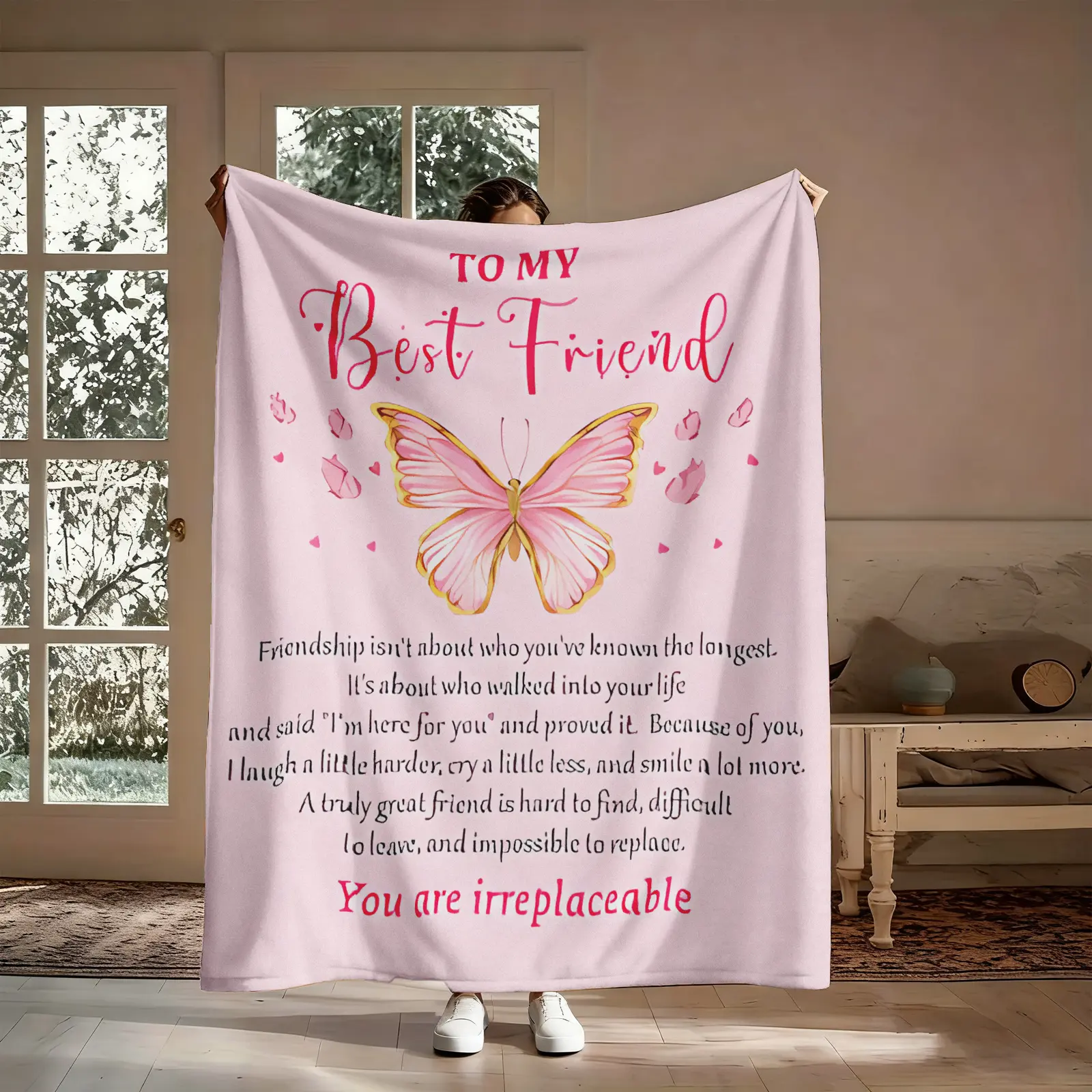 Classic Butterfly Art Throws Flannel Fabric Blanket for Adults - Soft, Warm, Durable, Wrinkle Resistant, Fade Resistant Cozy Nap Blanket - Sentimental BFF Gifts for Women, Best Friend Birthday Gift for Couch, Bed