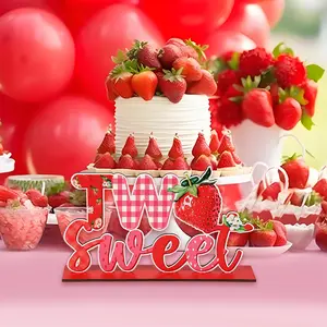 Strawberry Flavor Double-Layer Wooden Table Sign, 2-Year-Old Birthday Party Decor, Berry Sweet Theme Centerpiece, Summer Fruit Party Decoration