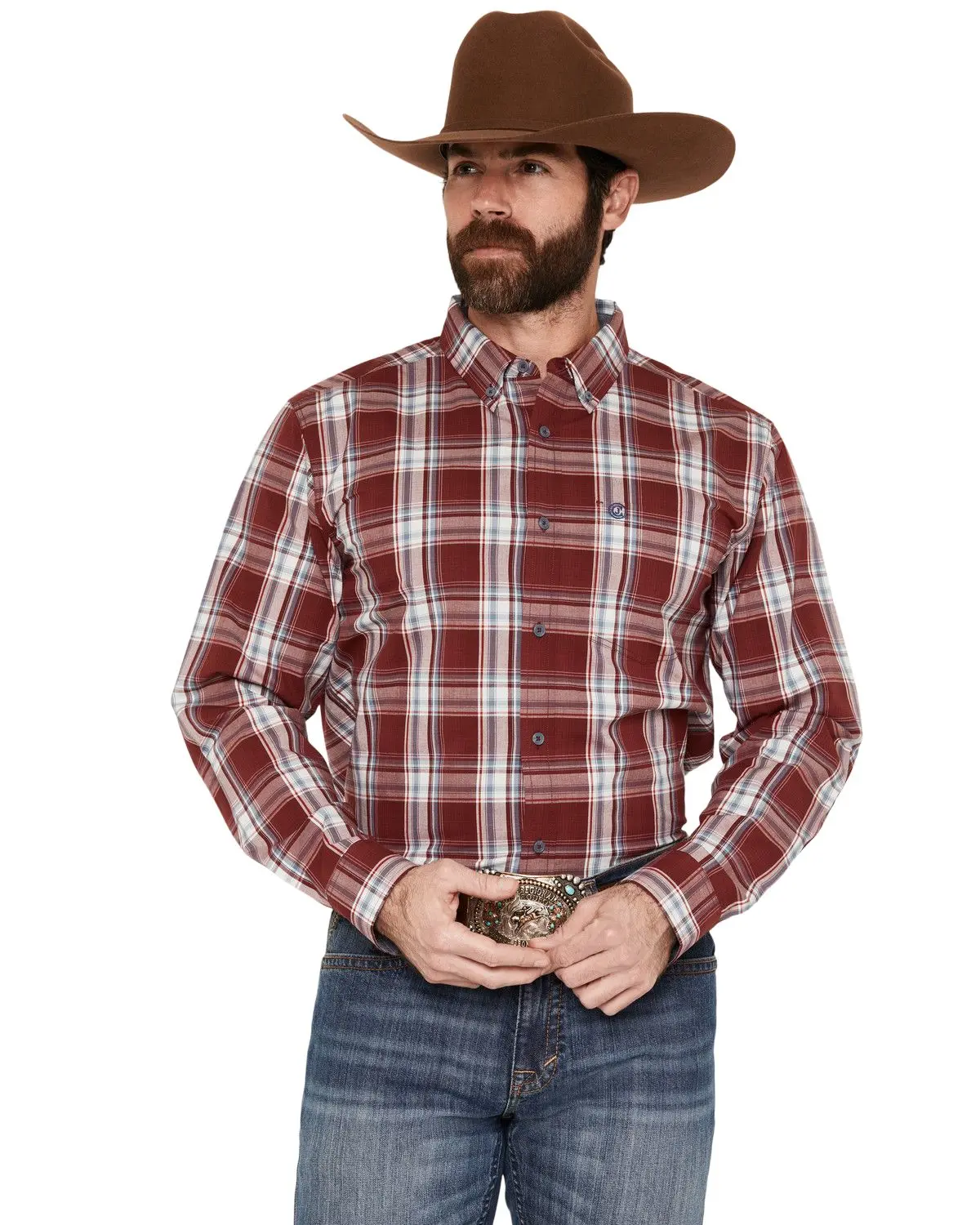 Cody James Men's Men'S Ruby Plaid Print Long Sleeve Button-Down Stretch - Cjsu26w33-Burg
