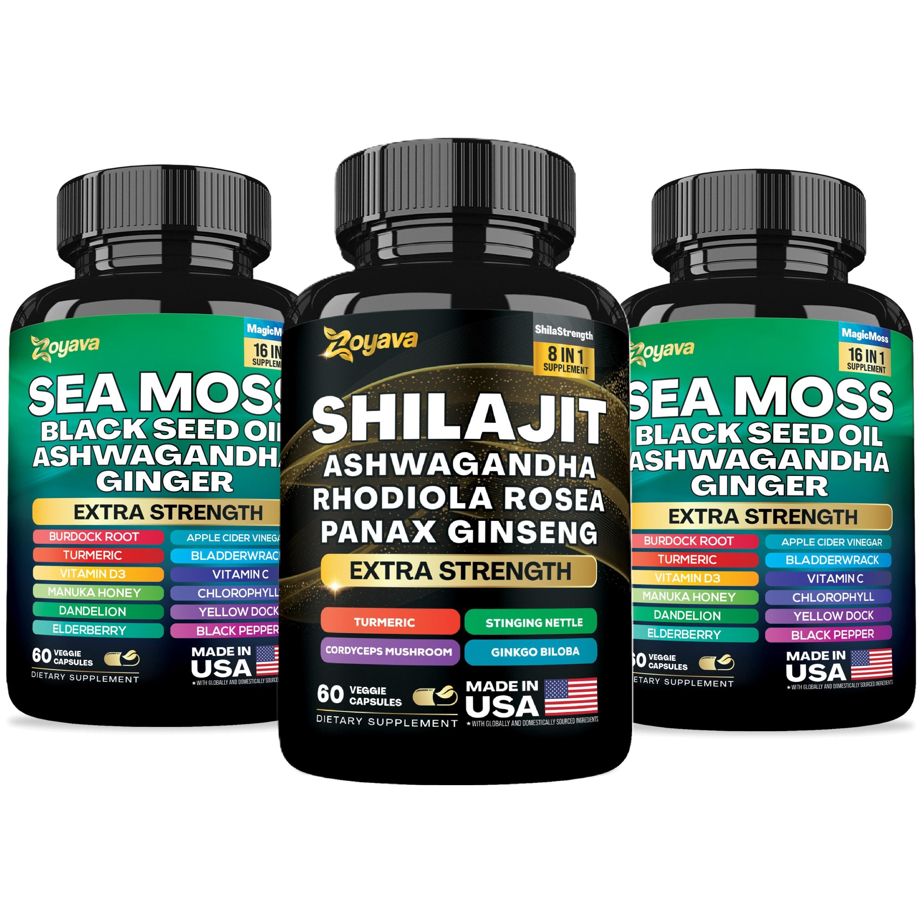 Dynamic Vitality Bundle Plus - Zoyava Sea Moss (120 Capsules) & Shilajit (60 Capsules) - All-in-One Supplements Multivit