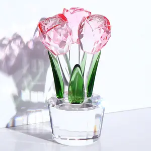 Ornalrist Handmade Crystal Rose Flower Figurines Pink Glass Rose Gifts for Women Her Wife Girlfriend Mom on Valentine's Day Anniversary Mother's Day Birthday Wedding Home Decor