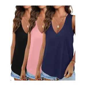 3 Pack Women's Soft Stretchy V-Neck Tank Tops - Loose Fit Sleeveless Shirts for Workout & Casual Wear, Breathable 3 Colors (White/Green/Maroon) - 2024 Trendy Summer Clothes, Versatile Clothing, Comfortable Fit, Stretchy Material