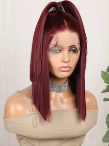 100% Real Human Hair Lace Front Wigs 1B Natural Color 180% High Density 5x5 HD Lace Wine Red Burgundy Color Brazilian Unprocessed Remy Human Hair Glueless Pre Plucked With Baby Hair Natural Hairline 10-14 Inches for Women Daily Party Wear