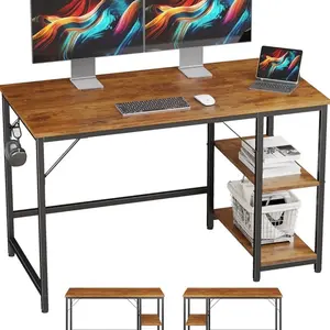 JOISCOPE Modern Industrial Style Computer Desk with Storage Shelves for Home Office & Gaming Workstation with Wood Finish and Metal Frame
