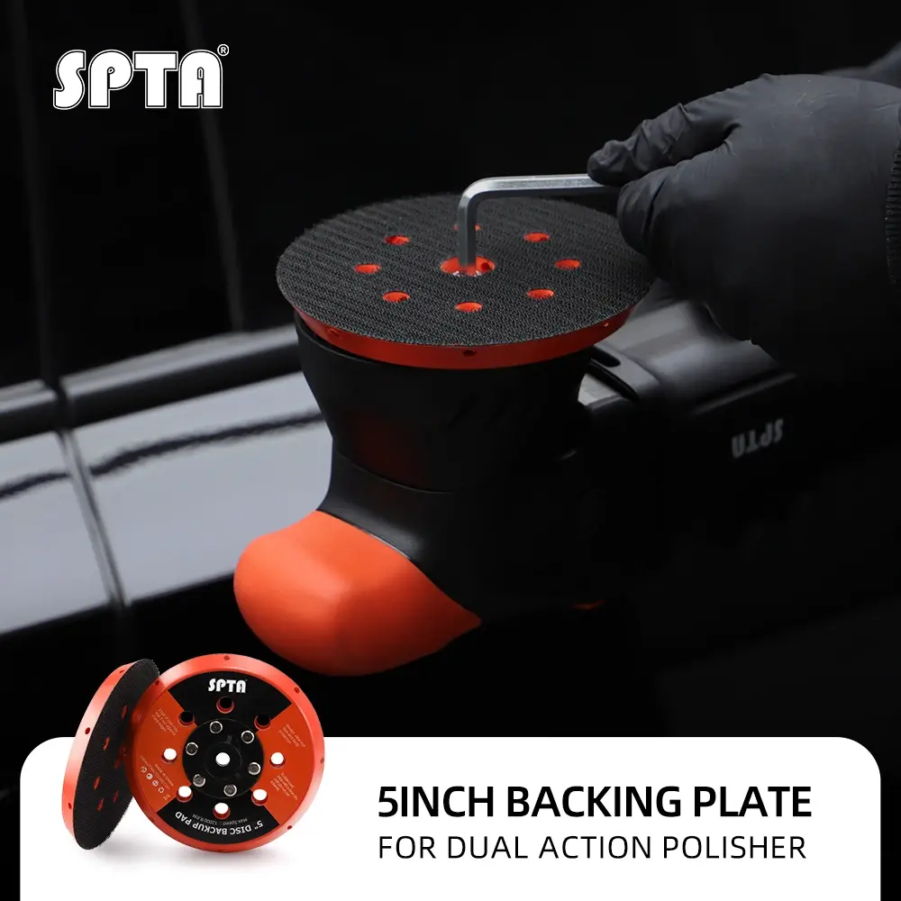 SPTA 5-6 In Self-Adhesive PU Backing Plate for DA Polisher, 125-150mm Sanding Pad with Heat Emission Holes, Edge Design & Firm Adhesion for Cars, Trucks, Furniture