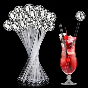 10count Mirror Disco Balls Cocktail Stirrers Drink Stick Adult 70s Disco Birthday Decoration Wedding Bachelorette Party Supplies