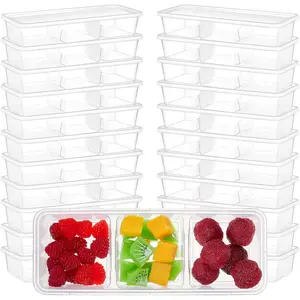 10 Pack 17 oz Clear Small Meal Prep Containers with 3 Compartments and Lids, Disposable Plastic Bento Boxes, Reusable and Stackable, for Office and Picnic