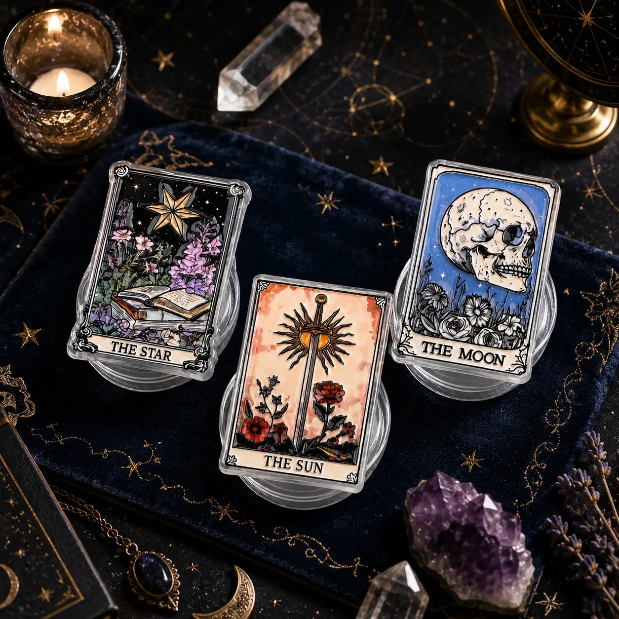 Witchy Sun Moon Star Tarot Acrylic Phone Grip Folding Pocket Socket Stand Holder For Celestial Goth Phone Case