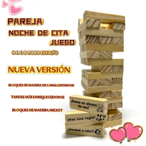 1 Set Spanish Version Wooden Stacking Blocks Set - Home & Festive Party Supply, Adult Couple Date Night Activity, Friend Gift for Key Gifting Occasions