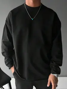 Men's Classic Versatile Solid Color Knit Base Layer Shirt, Casual Long Sleeve T-Shirt, Fitted Style, Spring & Fall Wear, Moderate Fabric