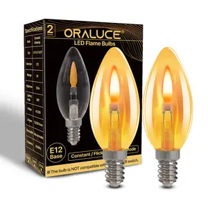 LED Flame Light Bulbs E12 Candelabra Base Outdoor/Indoor Flickering Flame Light Bulbs 2200k Amber Warm White B11 / C35 Fire Light Bulb for Chandelier Lamp (Non-dimmable) 2 Pack