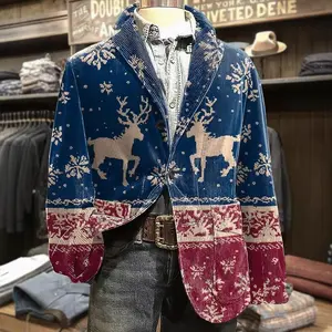 2025 Winter Christmas with Pocket Corduroy Suit Cardigan Digital Printing