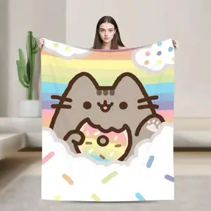 Pusheen Cat Throw Blanket - Cute Thin Soft Kids' Blanket, Cozy Bedroom Home Decor, Ideal Autumn Gift