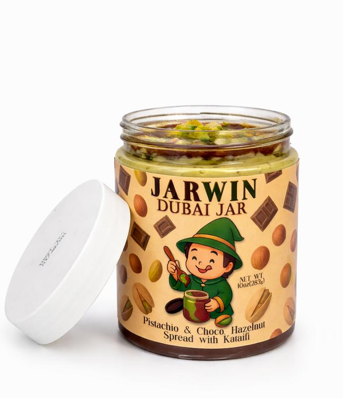 JARWIN Dubai Jar 10oz Premium Pistachio Cream with Kunafa & Chocolate Hazelnut Layers | Handmade Luxury Dessert Jar | Middle Eastern Inspired Gourmet Spread | Perfect Gift, Premium Pistachio Hazelnut Indulgence